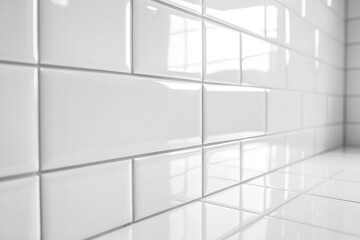 Obraz premium White ceramic tiles with reflections and glossy finish in a bright interior