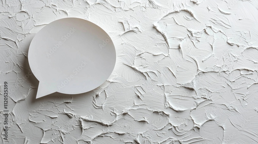 Poster On a textured white background, a simple paper speech bubble captures attention, inviting thoughts and ideas. This artistic detail emphasizes communication in a modern setting
