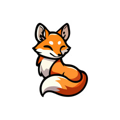 Vector fox icon. Cartoon fox logo. Fox drawn in anime style. Cute fox. Colored fox. Orange foxes brand. Wild fox in classic style. Vector illustration.