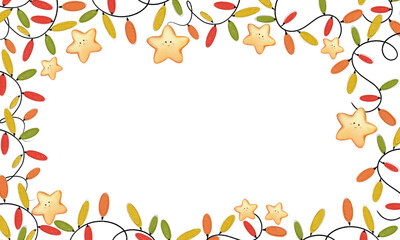 frame with christmas decorations, star and garland. Greeting card, invitation