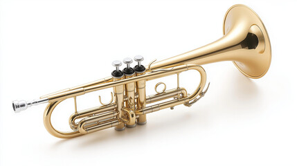 Obraz premium Polished Gold Trumpet on White Background - Elegant Musical Instrument for Band and Orchestra