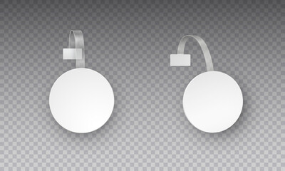 Wobbler, sale point tag mock up. White empty round supermarket label isolated on transparent background. Vector circle shelf plastic price banner