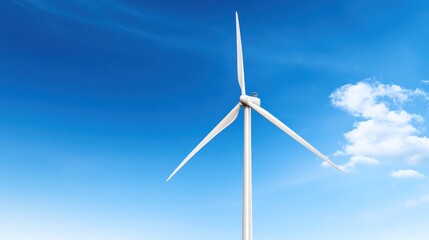A wind turbine against a clear blue sky, promoting renewable energy.