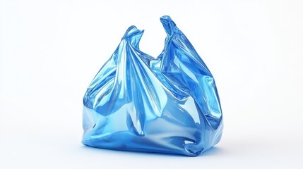 Blue plastic bag on white background. Isolated