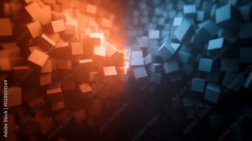 Aufkleber vibrant 3d blocks in orange and blue create a striking visual contrast, featuring a glowing fracture