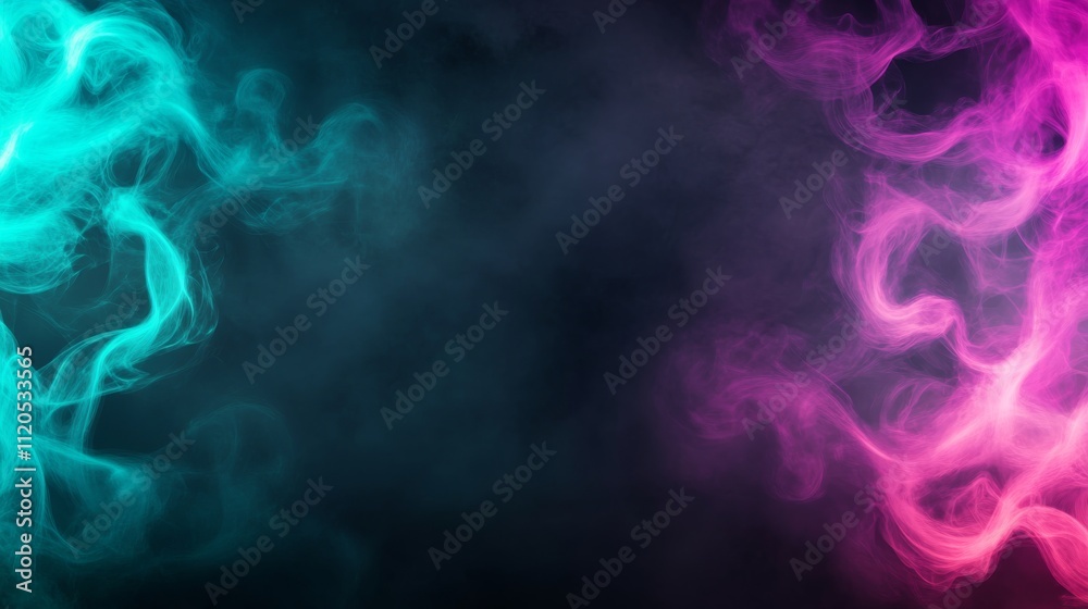 Fototapete Dynamic neon lines in vibrant green and purple embody the energy of quantum computing, creating an abstract representation with ample empty space on the right