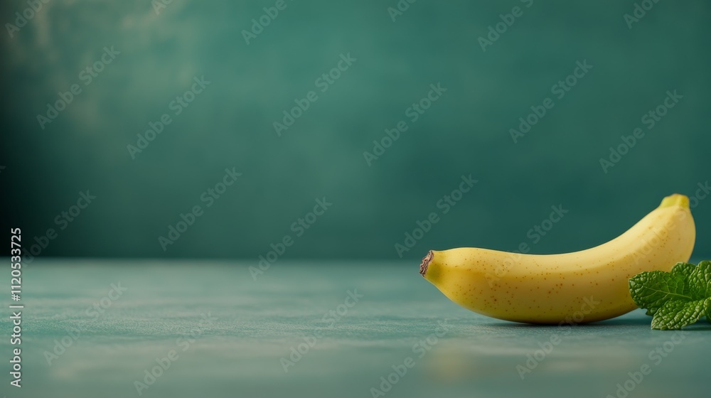 Poster a single ripe banana rests on a pastel green backdrop, accompanied by a sprig of mint for a refreshi