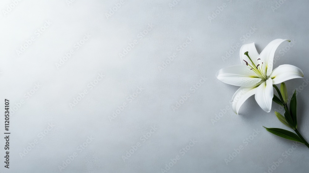 Aufkleber a single white lily rests gently on a textured white canvas, creating a peaceful ambiance with soft 