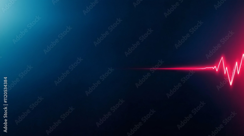 Poster a vibrant red heartbeat line flows from the center of a geometric heart shape, set against a deep na