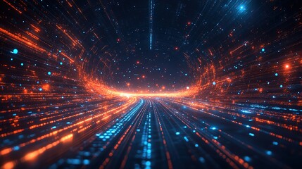 Vivid digital data stream, cyber concept with glowing lines