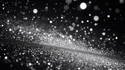 Christmas background with silver glitter on black background with place for text