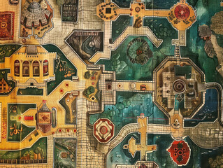 Obraz premium A castle map revealing secret tunnels and hidden doors, detailed and mysterious