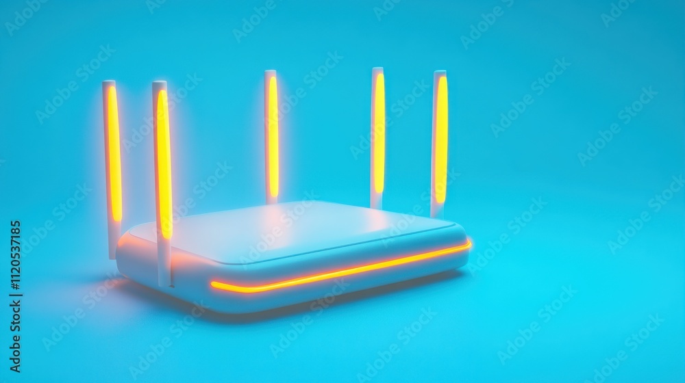 Poster modern wireless router with illuminated antennas