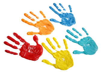 colorful hand prints isolated on transparent background