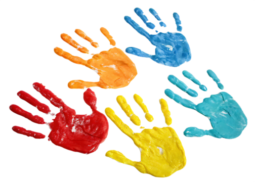 colorful hand prints isolated on transparent background