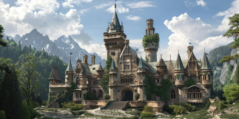 Obraz premium A castle with unique architectural features blending medieval and Renaissance styles