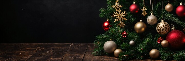 Obraz premium Stylish Merry Christmas and Happy New Year Holiday Banner – Festive Seasonal Design with Sparkling Colors and Elegant Decorations