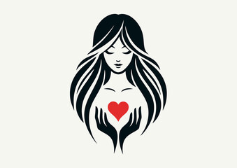 Cute girl holds heart in her palms