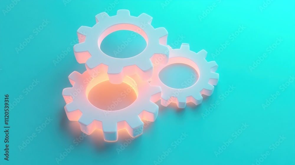 Poster three interlocking gears on a turquoise background