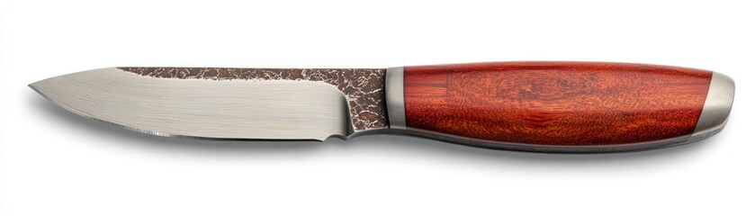 Handcrafted damascus steel knife with a wood handle
