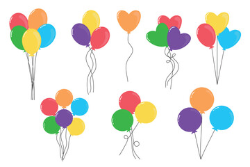 Multicolored balloons on a white background. Set of balloons. Balloons for birthday and party.
