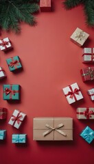 colorful background with presents, christmas gifts, boxes with ribbon, xmas giftboxes
