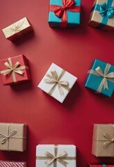 colorful background with presents, christmas gifts, boxes with ribbon, xmas giftboxes