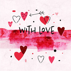 Valentine&acute;s day postcard with lettering , full of hearts