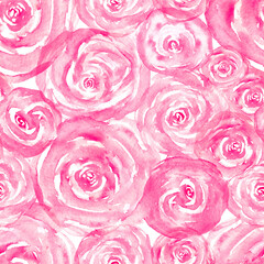 Delicate pink roses are painted in watercolor style, forming a stunning pattern filled with soft shades and intricate details. This design evokes a fresh, romantic atmosphere.