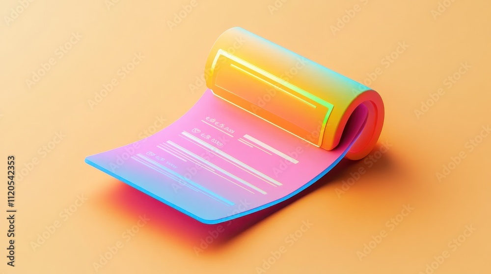 Poster a rolled vibrant gradient document on orange background