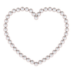 Heart from white pearls, 3D rendering isolated on transparent background