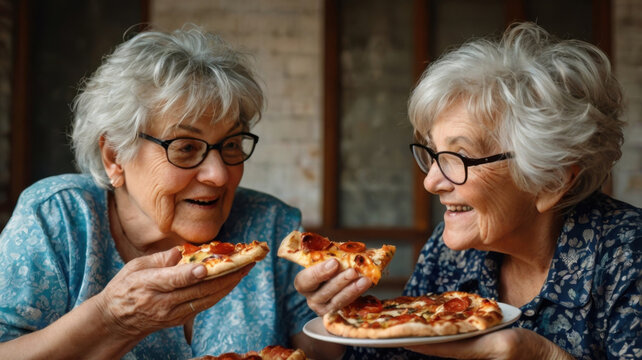 Abuelas comiendo pizza juntas