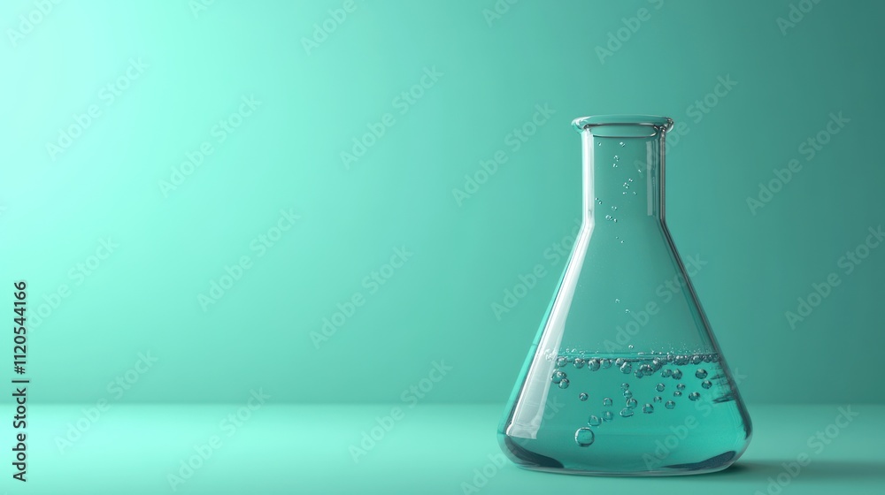 Poster glass erlenmeyer flask filled with teal liquid