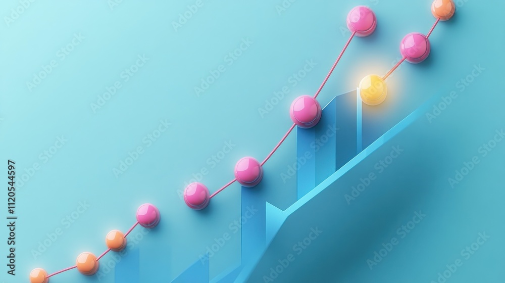 Poster abstract growth chart showing upward trend with colorful spheres