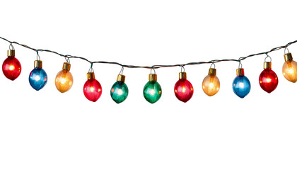 String Of Colorful Christmas lights isolated on white background
