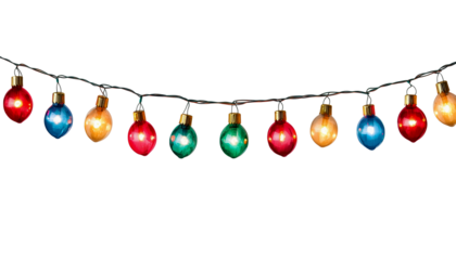 String Of Colorful Christmas lights isolated on white background
