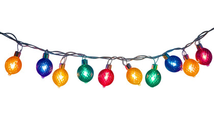 String Of Colorful Christmas lights isolated on white background
