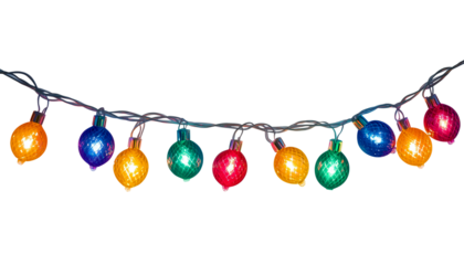 String Of Colorful Christmas lights isolated on white background
