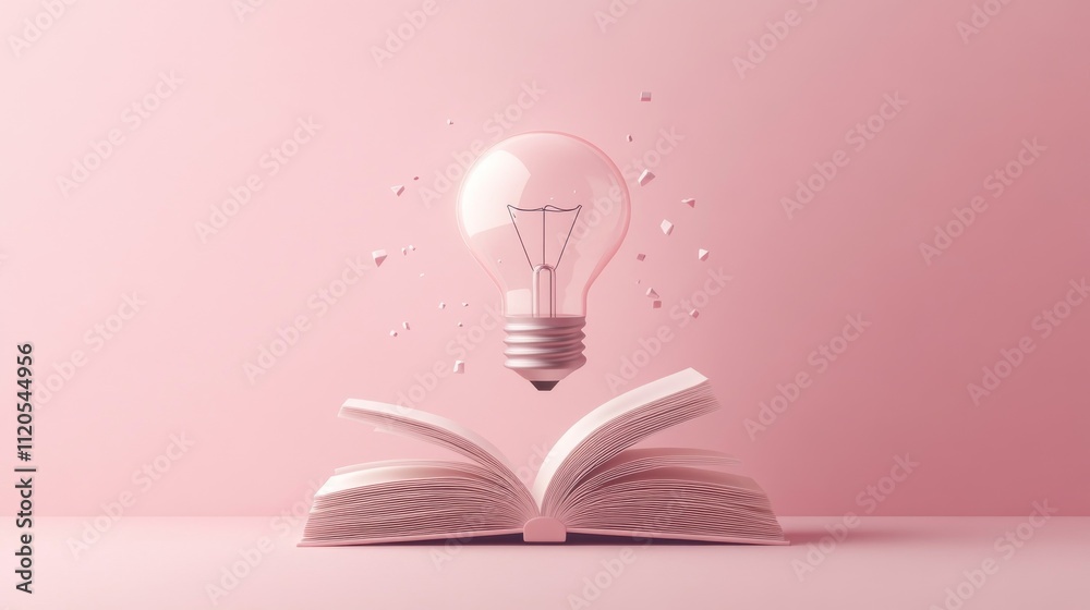 Poster lightbulb idea above open pink book