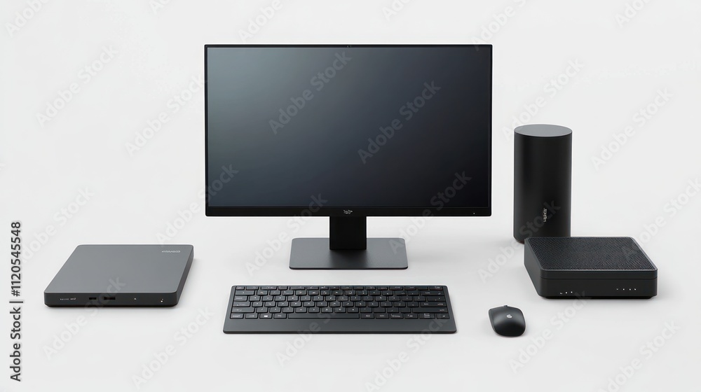 Aufkleber sleek modern black desktop computer setup