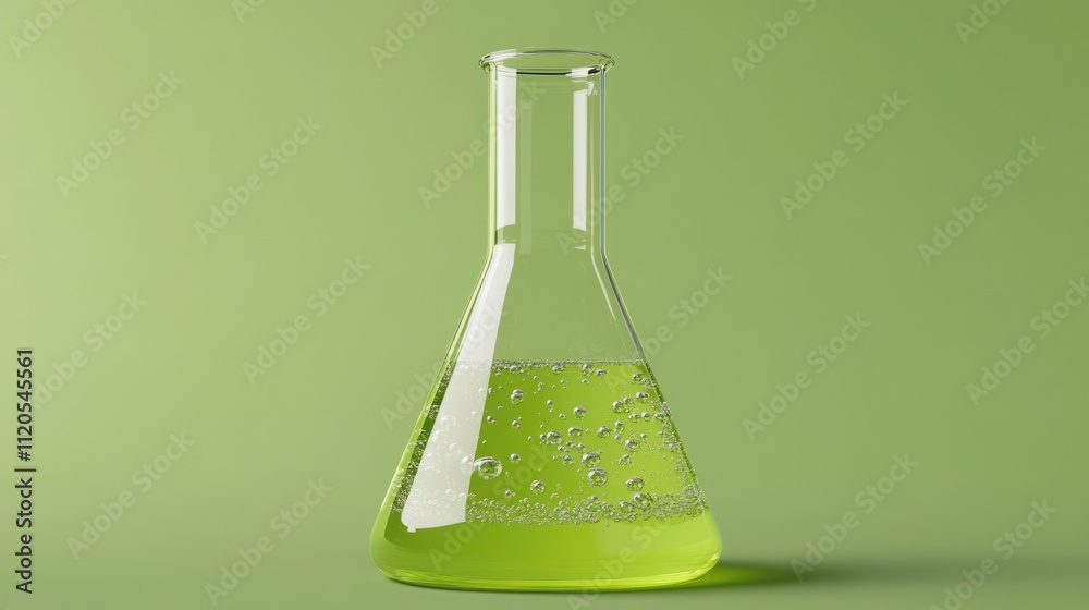 Poster green liquid bubbles in erlenmeyer flask