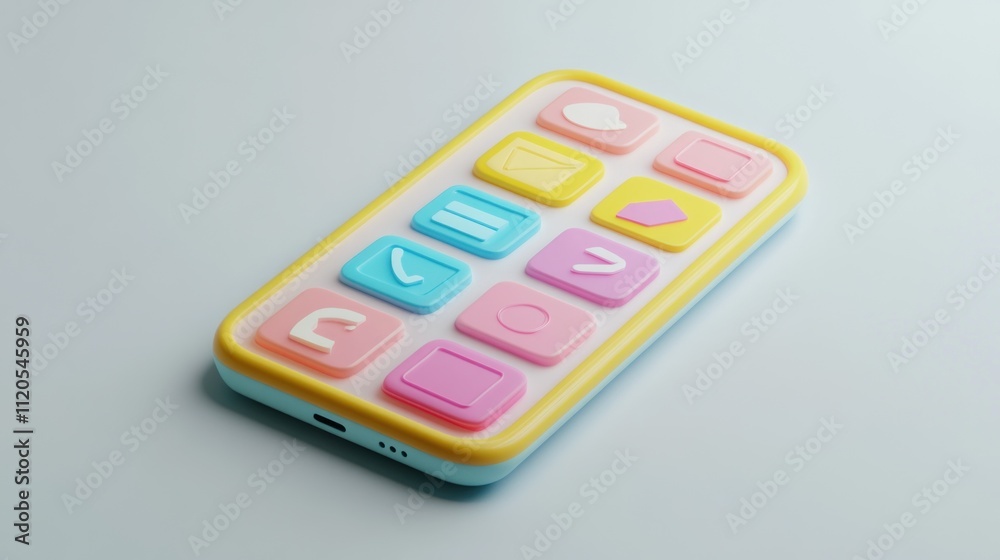Poster pastel colored smartphone with colorful app icons