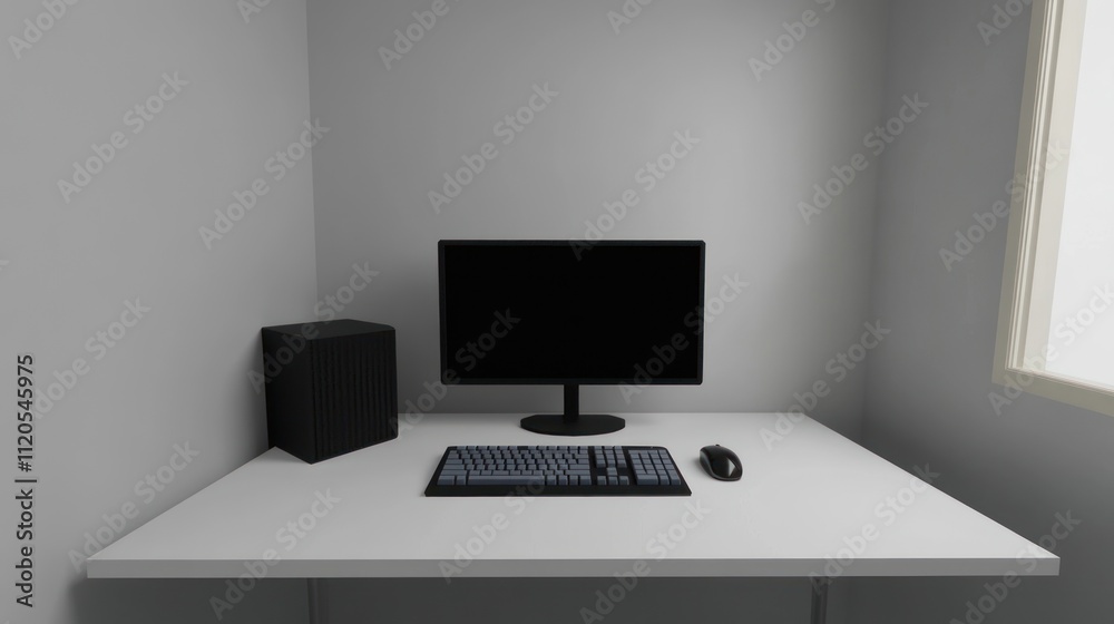 Aufkleber minimalist computer setup in a corner room