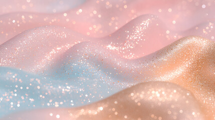 Fototapeta premium glitter texture, shimmering pastel, iridescent flow, sparkling gradient, glossy aesthetic, dreamy elegance, soft shimmer, abstract luxury, glittering design, radiant texture, artistic flow