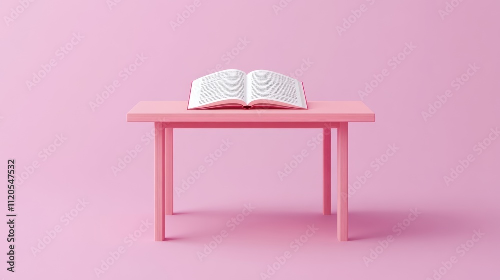 Poster Open book rests on a pink table against a pink background