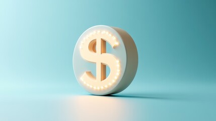 Illuminated Dollar Sign On Round White Background