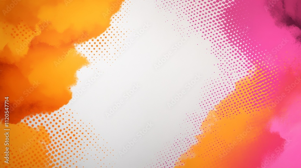 Leinwandbilder Bold abstract background features vibrant comic-style patterns with halftone dots, providing a large blank area for text on the right side of the composition