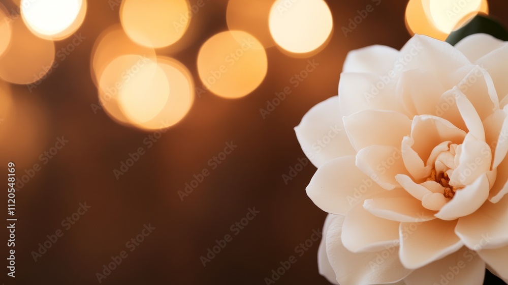 Aufkleber pure white gardenia blossom features delicate petals, elegantly displayed against a softly blurred b
