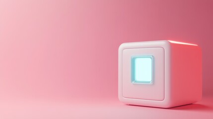 Pink Cube Shaped Device With Illuminated Screen