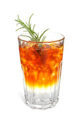 Refreshing espresso tonic drink with rosemary isolated on white
